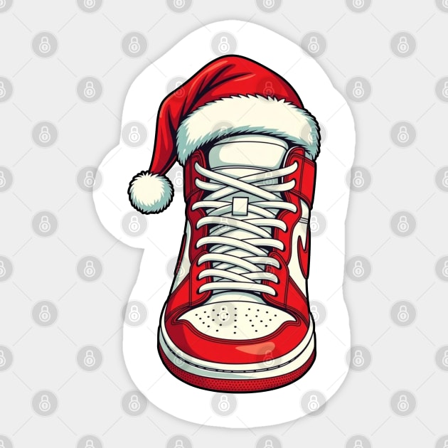 Christmas Sneaker with Santa Hat Holiday Shoe Design Sticker by UrbanLifeApparel